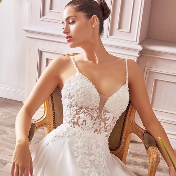 A-line Chiffon Vintage Bridal Gown Beaded Embellished Floral Bodice Appliqué